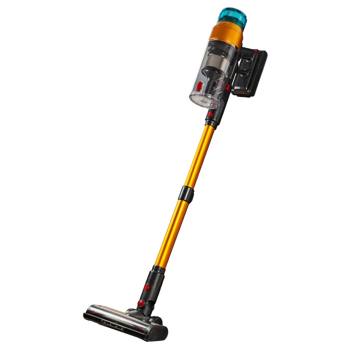 Aspirator vertical fara fir Zenkabeat XC400, 2in1: 400W Brushless, Baterie 17600 Mah, acumulator Li 29.6V, autonomie pana la 50 min, aspirator vertical sau de mana, Tub extensibil, Perie Led, rezervor praf 0.8 l, 30kPa, filtru HEPA, Negru/Portocaliu