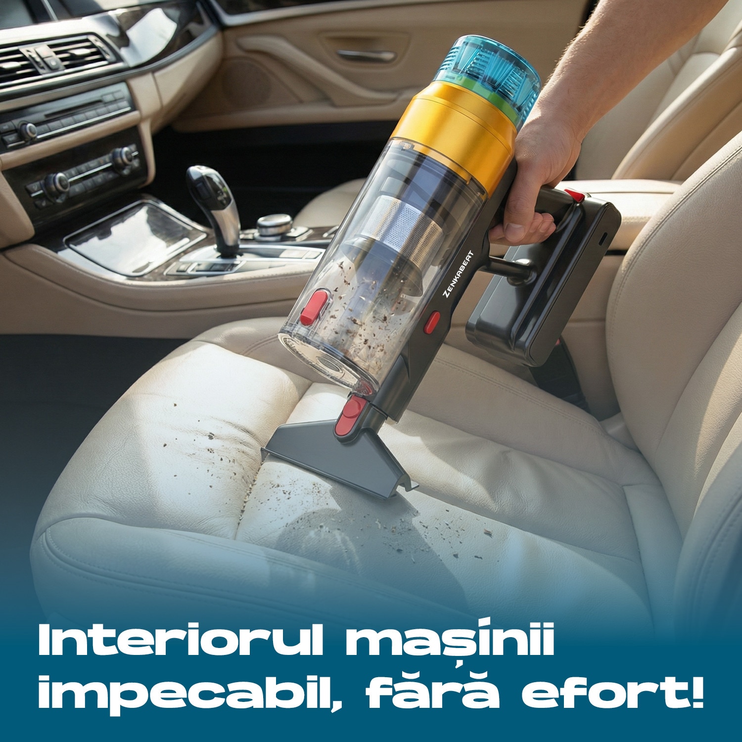 Aspirator vertical fara fir Zenkabeat XC400, 2in1: 400W Brushless, Baterie 17600 Mah, acumulator Li 29.6V, autonomie pana la 50 min, aspirator vertical sau de mana, Tub extensibil, Perie Led, rezervor praf 0.8 l, 30kPa, filtru HEPA, Negru/Portocaliu
