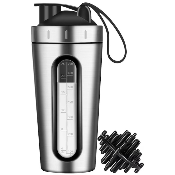 Протеинови шейкъри, 800 мл, сребърни, неръждаема стомана 304, многофункционални, запазване на топлината, смесване, млечен шейк, за открито, фитнес, спорт, принадлежности за пътуване