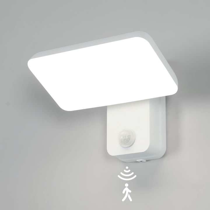 Външна стенна лампа, Goeco, бяла, студена светлина 6000K, 16W, със сензор, водоустойчива IP65