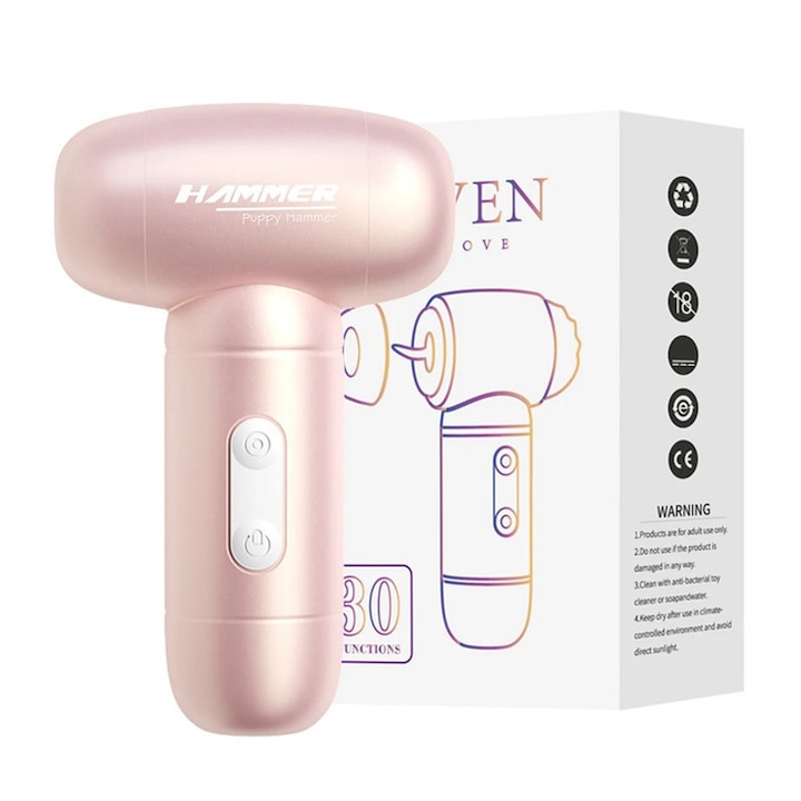 Mini vibrátor csikló stimulációhoz, Kalapácsos, 3 az 1-ben, 10 rezgési mód, hordozható, 9,7 cm