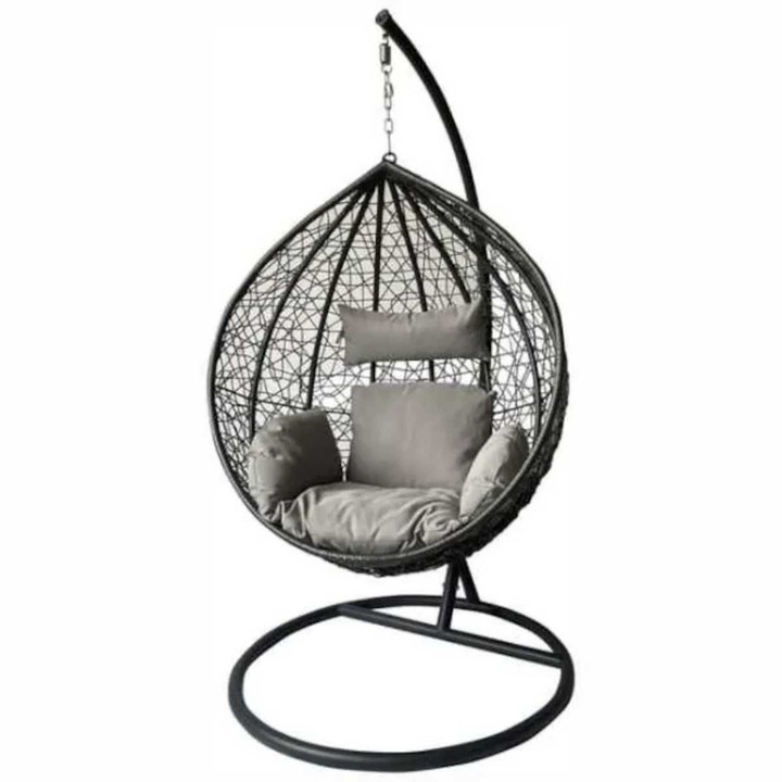 Leagan Mercaton, Tip Cuib cu Fotoliu Suspendat, Cadru Metalic, Maxim 130 Kg, 2 Perne, Rezistent UV, Negru