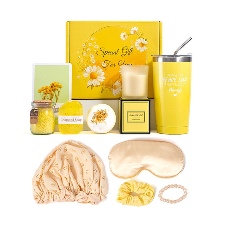 Set de 10 bombe de baie si sapun handmade, cutie cadou, aromaterapie, galben