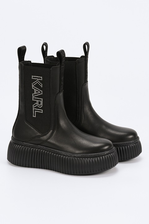 Karl Lagerfeld, Ghete Chelsea flatform de piele cu logo de strasuri, Negru