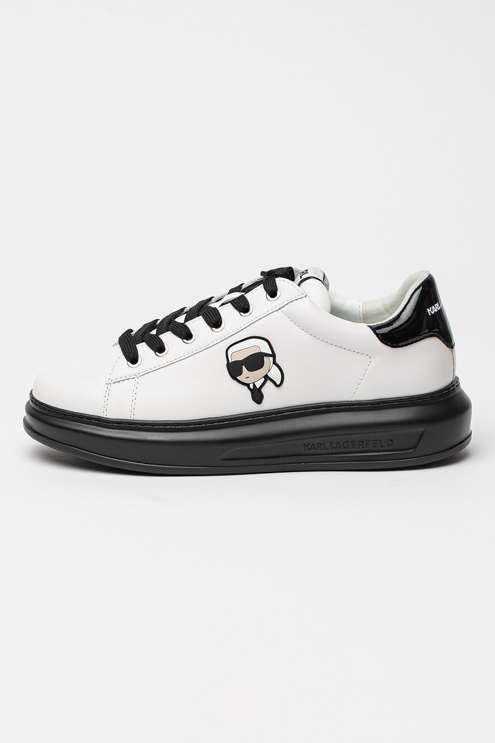 Karl Lagerfeld, Pantofi sport de piele cu aplicatie logo, Negru, Alb optic, 42