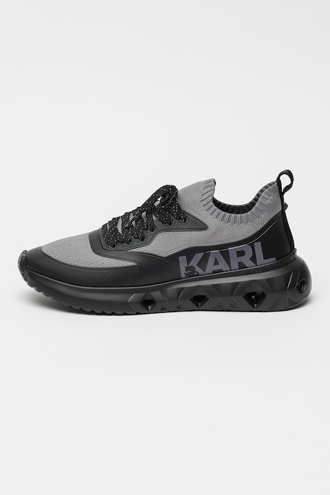 Karl Lagerfeld, Pantofi sport slip-on cu garnituri din material textil, Negru/Gri inchis