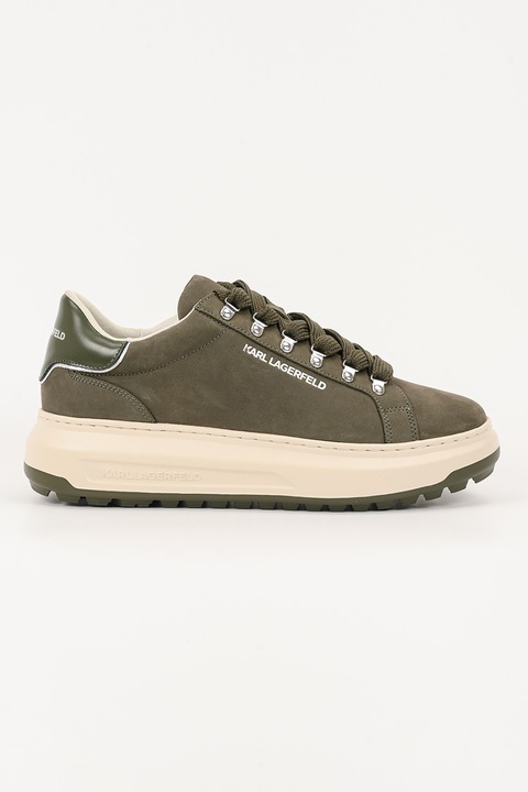 Karl Lagerfeld, Pantofi sport low-cut cu garnituri de piele intoarsa, Verde masliniu