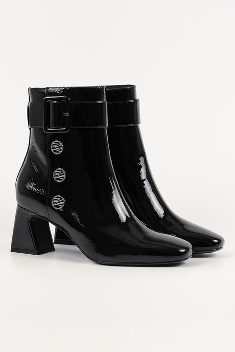 Karl Lagerfeld, Botine cu toc masiv si logo, Negru