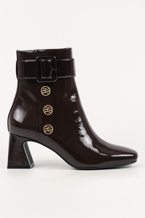 Karl Lagerfeld, Botine cu toc masiv si logo, Maro cognac, 36