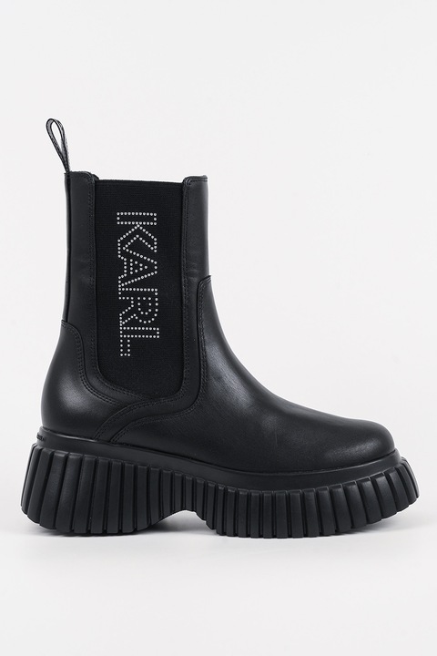 Karl Lagerfeld, Cizme Chelsea din piele cu garnituri din piele ecologica, Negru