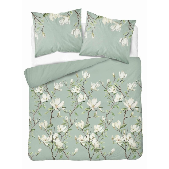 Detexpol ágyneműhuzat, Naturalis kollekció, virágmintás, 220x200cm, 2 párnahuzat 70x80cm, szürke rózsaszín virágokkal