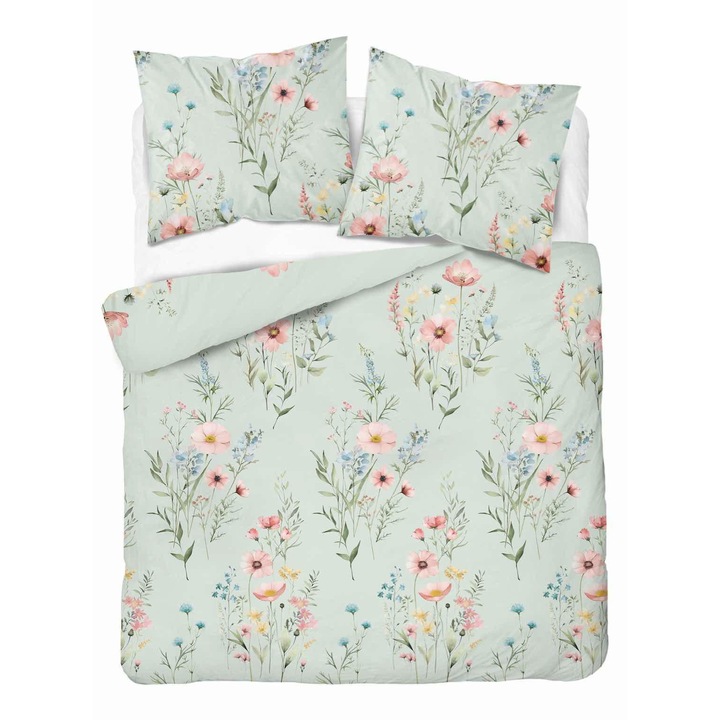 Ágyneműhuzat, Detexpol, Naturalis kollekció, 100% pamut, virágmintás, 220x200cm, 3 darabos szett