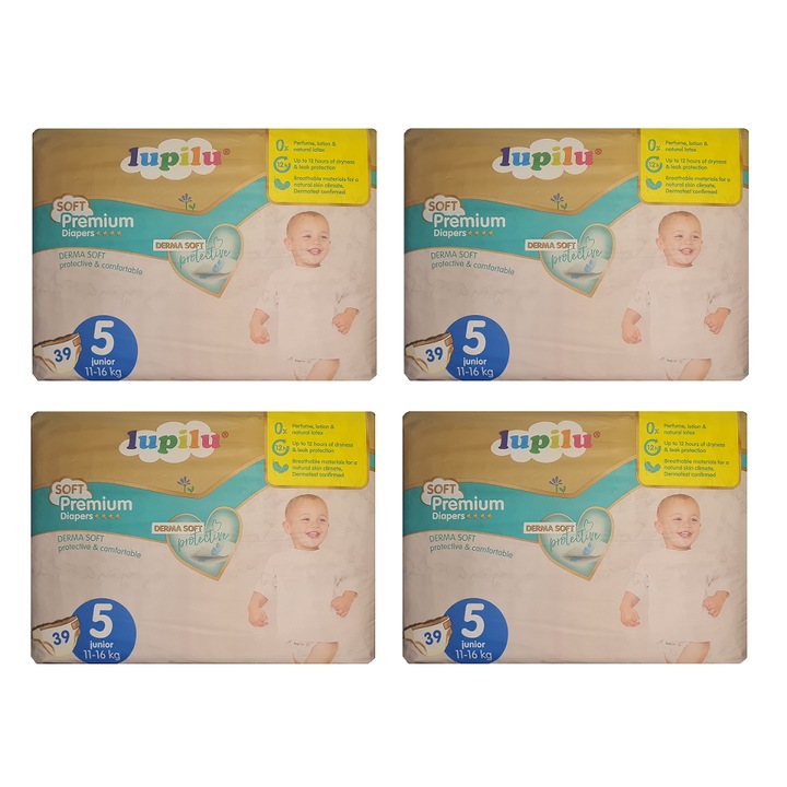 Scutece LUPILU Derma Soft Protective, Marimea 5, 11-16 kg, 156 de bucati
