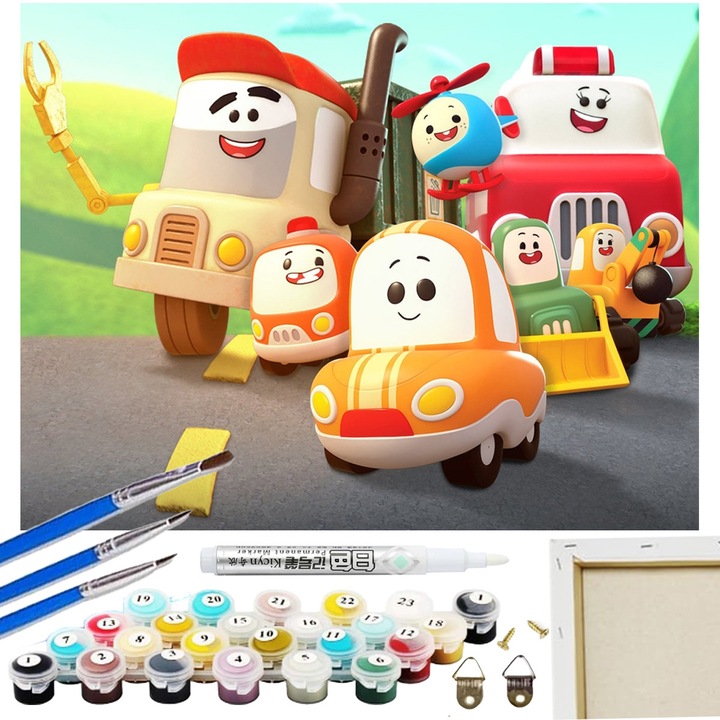 Set pictura dupa numere, ArtNico, 20x30 cm, 15 vopsele, pensule incluse, carlige de agatat, culoare alba, panza pe rama de lemn, include marker alb, 3 pensule, 2 carlige de agatat, 2 suruburi, ambalaj original cu maner