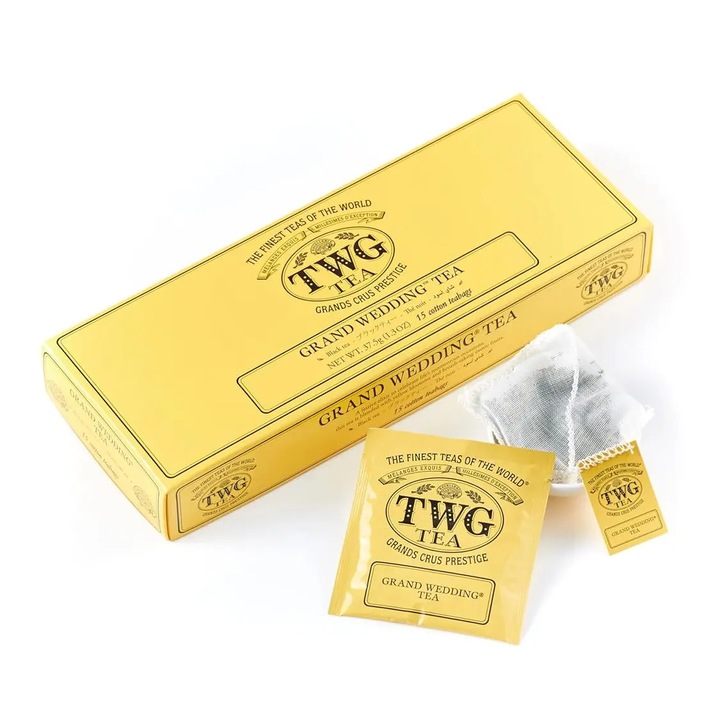 Премиум черен чай 15 пакетчета TWG Tea, Grand Wedding Tea, нотки на екзотични плодове и цветя, ръчно приготвен, богат и ароматен вкус, релаксиращ и антиоксидантен ефект, 37.5 г