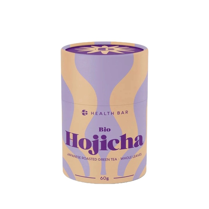 Hojicha bio Health Bar tea, koffeint tartalmaz, antioxidánsokban gazdag, csökkenti a koleszterinszintet, segíti az emésztést, vegán, gluténmentes, bio, prémium, kézzel szedett és feldolgozott, 60 g