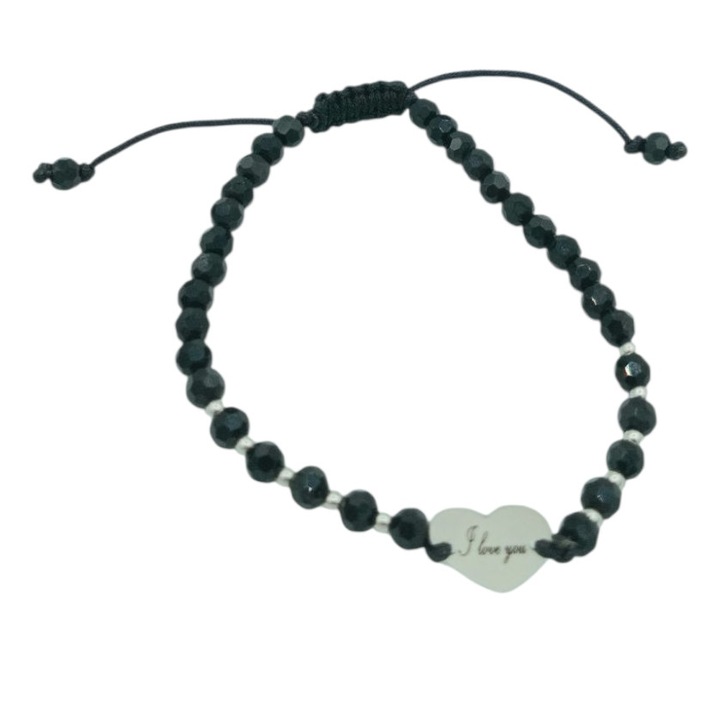 Bratara eleganta reglabila din snur 16,5 cm cu bilute si link inimioara I Love You din Argint 925 Didina