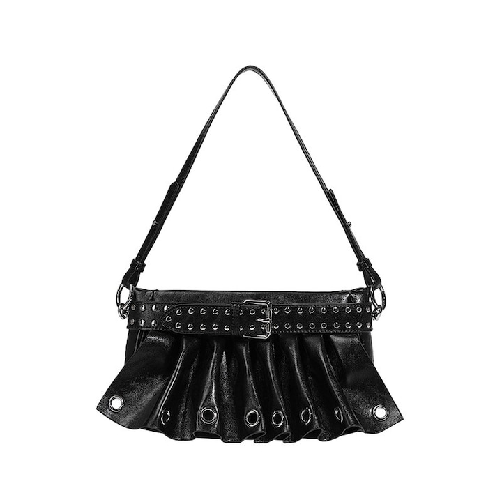 Női válltáska, fekete, ekológikus bőrből, elegáns stílusú, méretei 27,5x7,5x13,5 cm