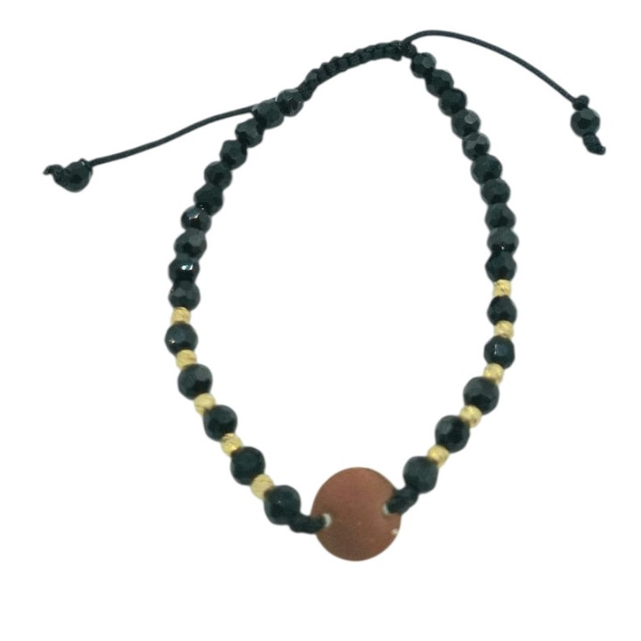 Bratara eleganta reglabila din snur 17 cm cu bilute si link banut din Argint 925 placate cu Aur Dominica