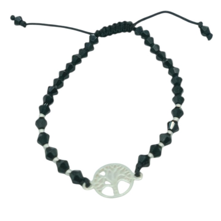 Bratara eleganta reglabila din snur 17 cm cu bilute si link copacul vietii din Argint 925 Dina