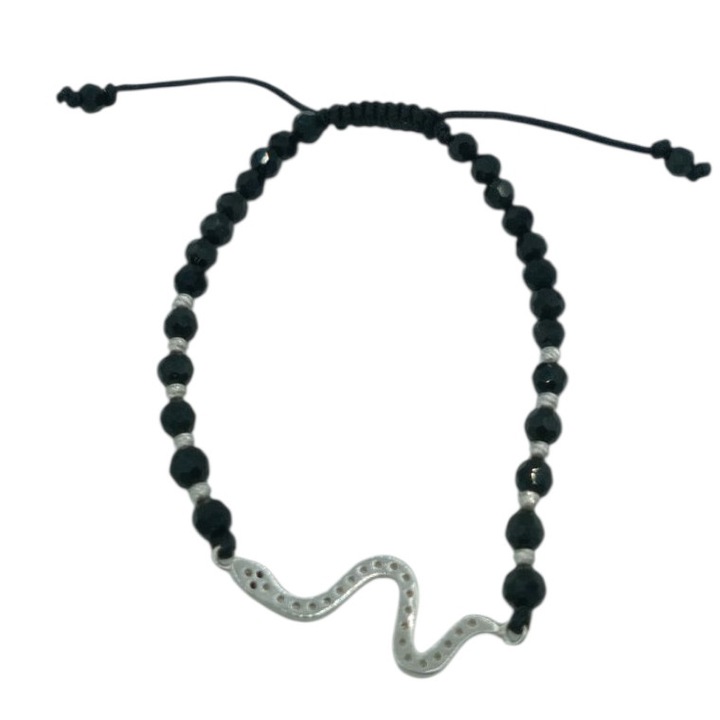 Bratara eleganta reglabila din snur 17,5 cm cu bilute si link sarpe din Argint 925 si pietre de zirconiu Donata