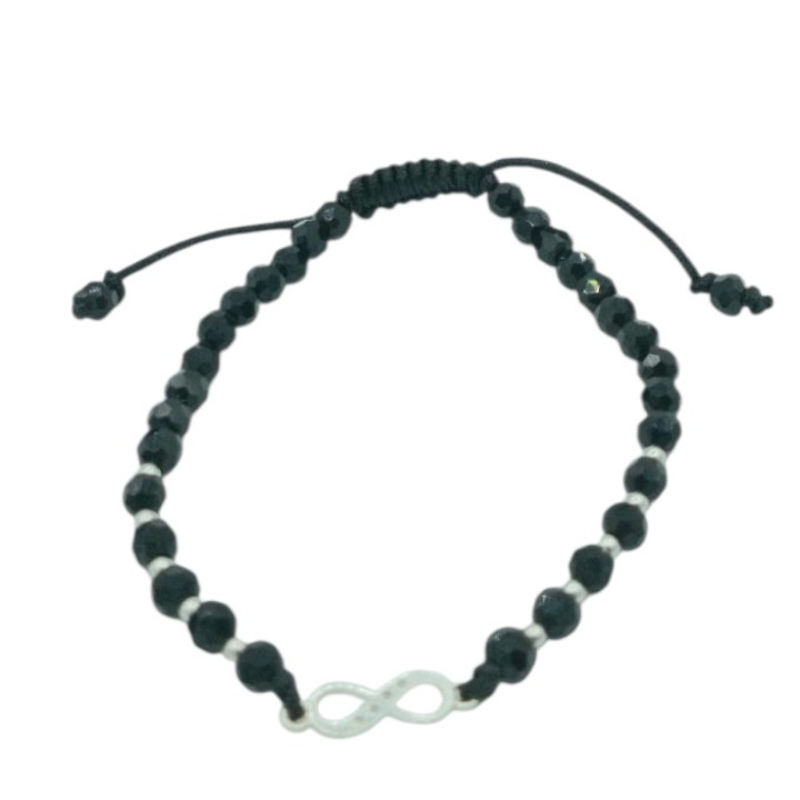 Bratara eleganta reglabila din snur 17 cm cu bilute si link semnul infinit din Argint 925 si pietre de zirconiu Doris