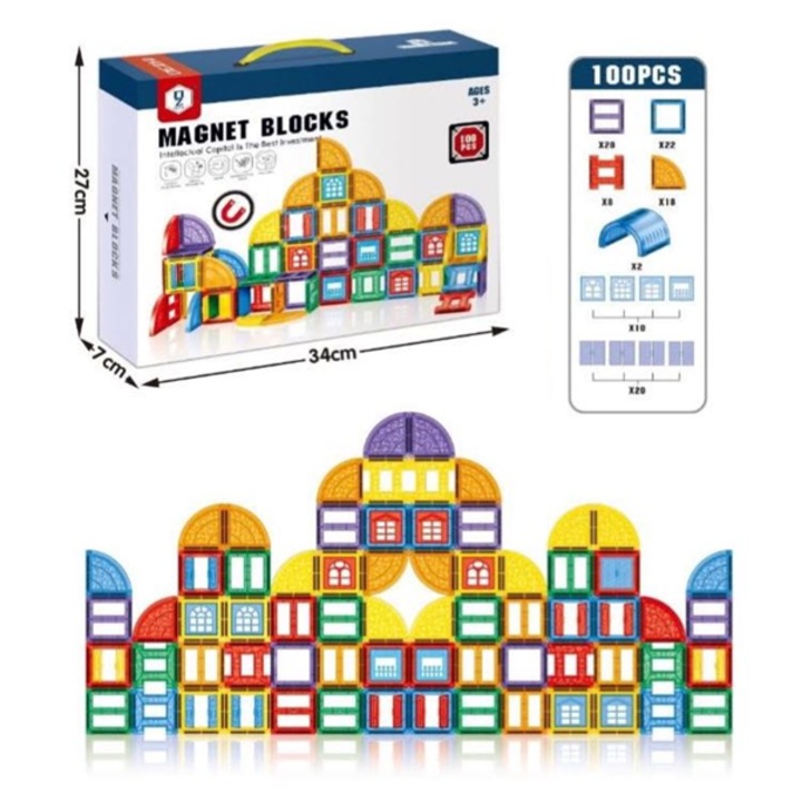 100 darabos intelligens építőkészlet oktató és kreatív játékhoz gyerekeknek, mágneses kockák, számos építési lehetőség, ideális a kreativitás fejlesztéséhez, 3 éves kortól, Teona Concept