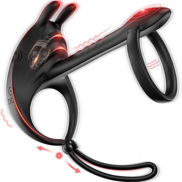 Inel de blocare a spermei purtabil, Excitat®, 3 in 1, Jucarii sexuale masculine, cu 7 Moduri de Vibratie, cu telecomanda, cu stimulator de prostata, clitoris si punct G, Timp de ejaculare intarziat, rezistent la apa, Negru