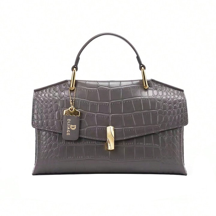 Női válltáska, krokodilminta, műbőr, szürke, 30x8x20cm