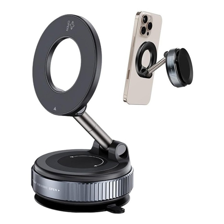 Suport Auto Magnetic cu Ventuza Puternica, Rotire 360°, MagSafe, Negru