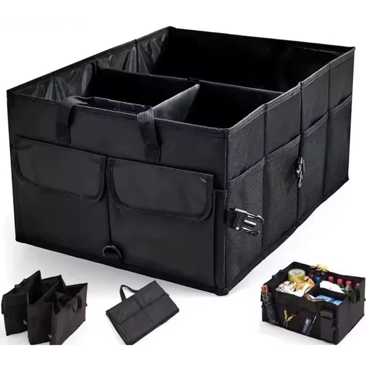 Cutie de depozitare auto de mare capacitate, organizator de portbagaj, ecologic, super durabil, pliabil, pentru depozitarea obiectelor, accesorii interioare auto, cu buzunare, impermeabil, 56*40*26cm