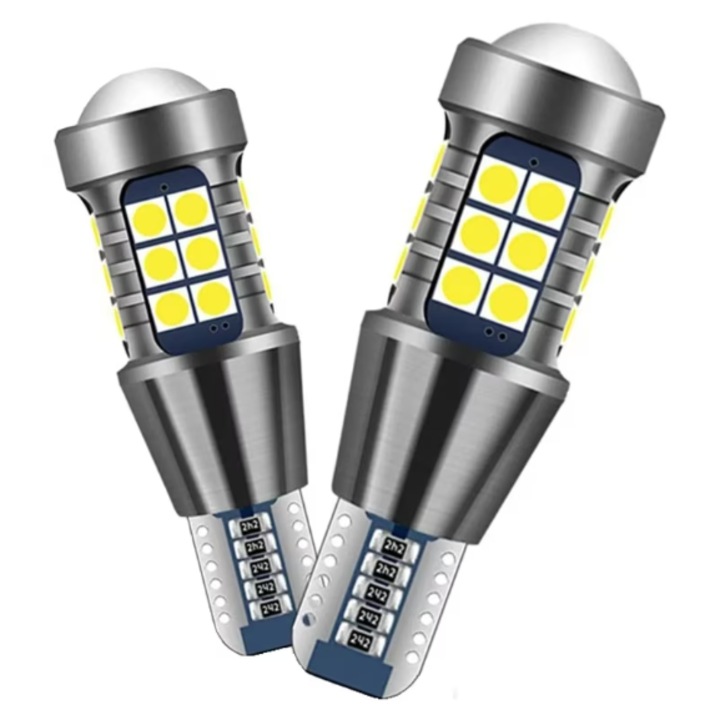 Комплект от 2 LED крушки BZRSH® T15 W16W, 27 LED, 12V, за заден ход, осветление на тавана, осветление на багажника, осветление на огледалата, амбиентно осветление, бяла светлина 6000K