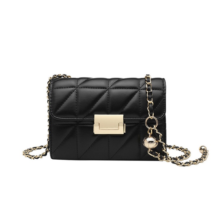 Női crossbody táska, fekete, 20,1x7,1x14,5 cm, elegáns stílus, ekológikus bőr, nagy kapacitású