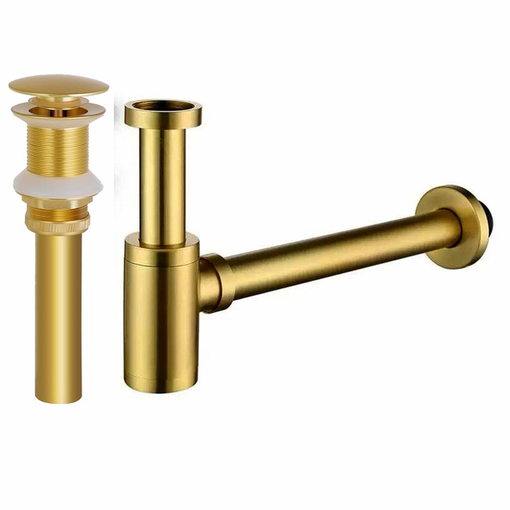 Сифон с клапан, Изскачаща система, Златен, без преливник, силиконово уплътнение, Zaro