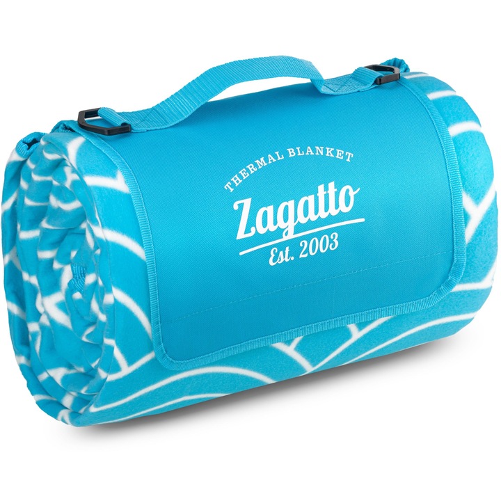 Одеяло за пикник, Zagatto, водоустойчиво, удобно, 200x200 см, 6-8 души, бяло/синьо