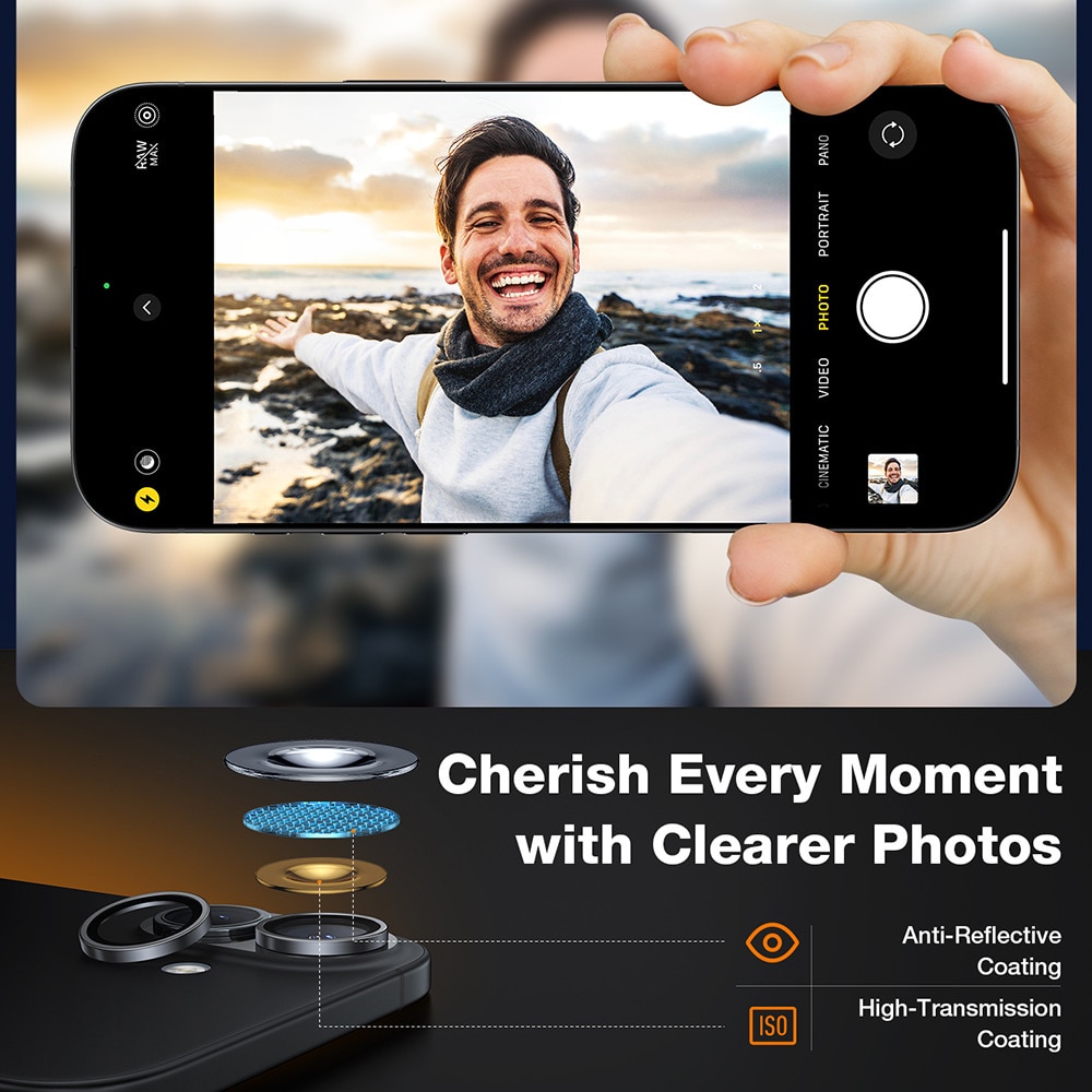 Husa Protectie Compatibila cu Lensguard Camera Protector, Torras, iPhone 16 / iPhone 16 Plus - Titanium Grey