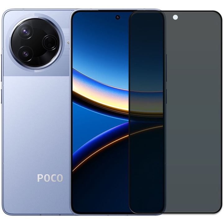 Folie din sticla securizata pentru Xiaomi Poco F7 Pro, HAMSTERBOX Privacy Shield, Protectie completa ecran, Full face, Aplicare rapida, Case Friendly, Negru