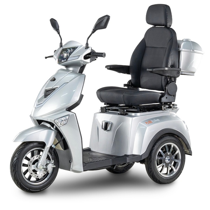 Elektromos robogó BILI BIKE SHINO G4 GEL, 1000W, 25 km/h, riasztó, bőrönd, mankótartó - ezüst