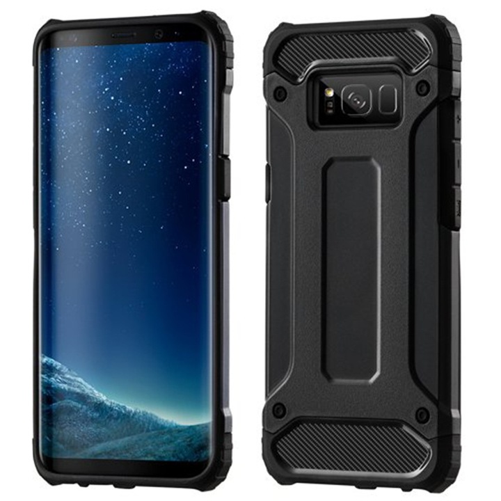 Husa pentru Samsung Galaxy S8 Plus, SKYDDAR INNOVATION, Hybrid Armor, din Plastic Dur, Margini Cauciucate, Antisoc, set cu sticker, Negru