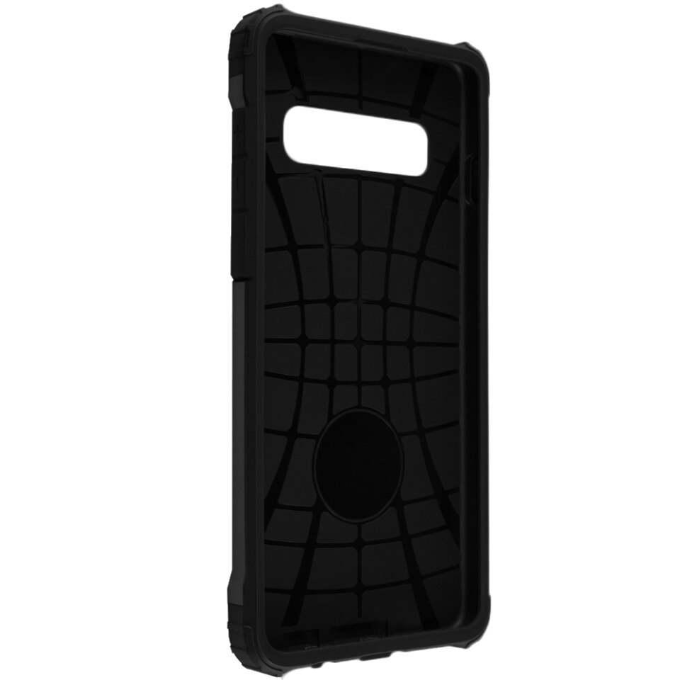 Husa pentru Samsung Galaxy S10, SKYDDAR INNOVATION, Hybrid Armor, din Plastic Dur, Margini Cauciucate, Antisoc, set cu sticker, Negru