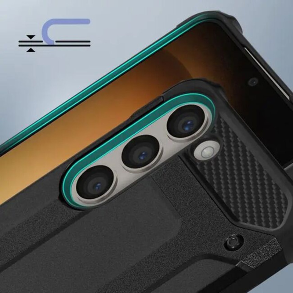 Husa pentru Samsung Galaxy A06, SKYDDAR INNOVATION, Hybrid Armor, din Plastic Dur, Margini Cauciucate, Antisoc, Negru, set cu sticker