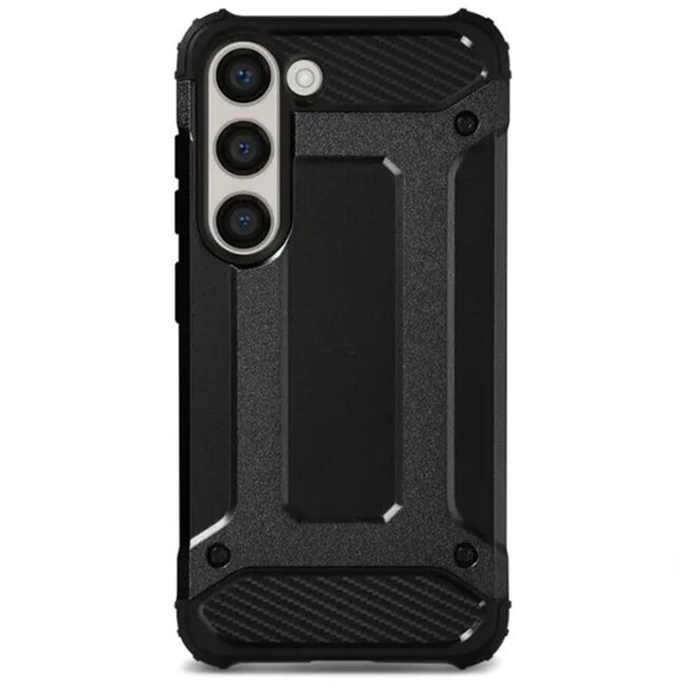 Husa pentru Samsung Galaxy A06, SKYDDAR INNOVATION, Hybrid Armor, din Plastic Dur, Margini Cauciucate, Antisoc, Negru, set cu sticker