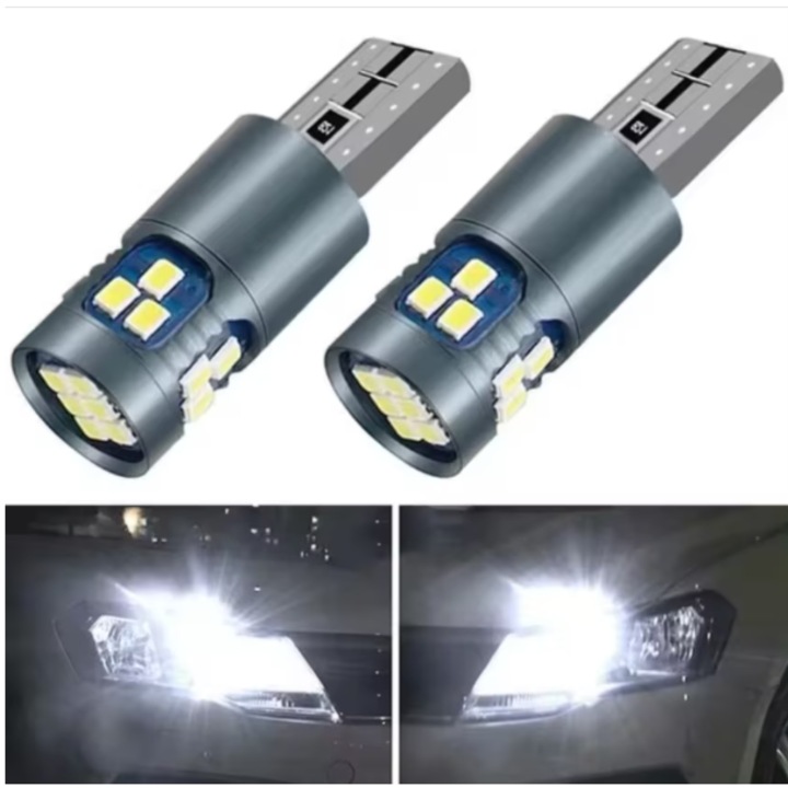 Комплект от 2x LED крушки T10 W5W BZRSH, 18 SMD LED, 12V, за габаритни светлини, светлини на тавана, багажник, мигачи, осветление на огледалата, амбиентно осветление, бяла светлина 6000K