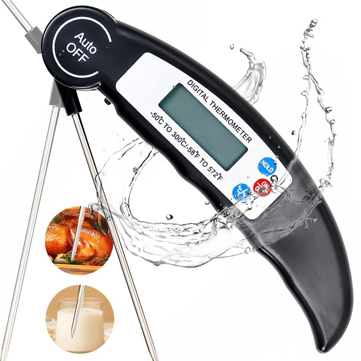 Termometru digital pentru carne, termometre alimentare cu citire instantanee pentru gatit, sonda de bucatarie cu afisaj reversibil si iluminat din spate, interval larg de temperatura pentru curcan, gratar, gratar, copt, paine, paine cu maia