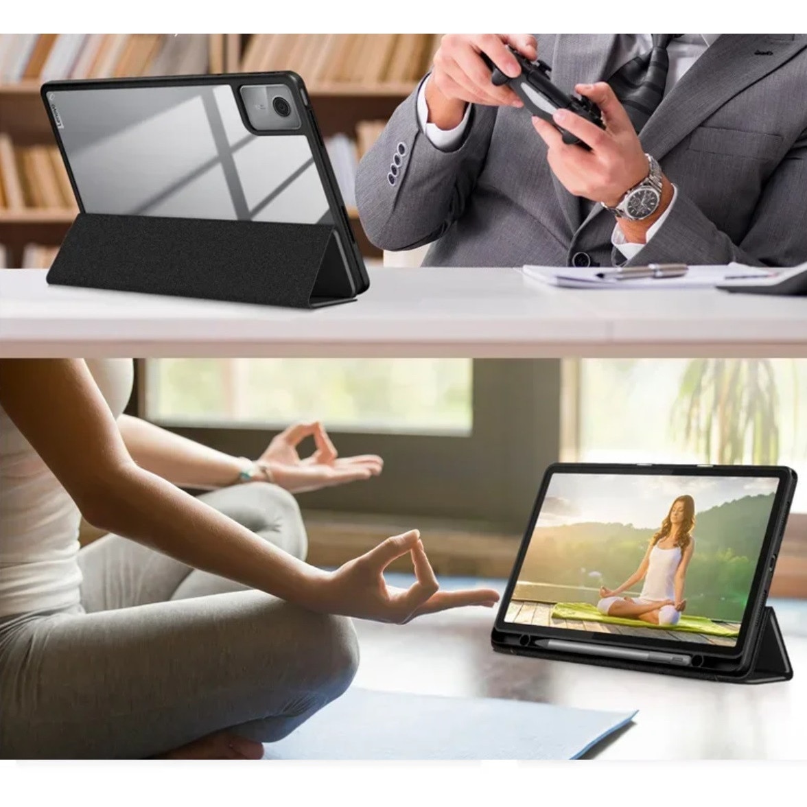 Husa transparenta EtuiTab pentru Lenovo Idea Tab ZAFR0378PL 11", cu suport pentru stylus, albastru, din plastic de inalta calitate