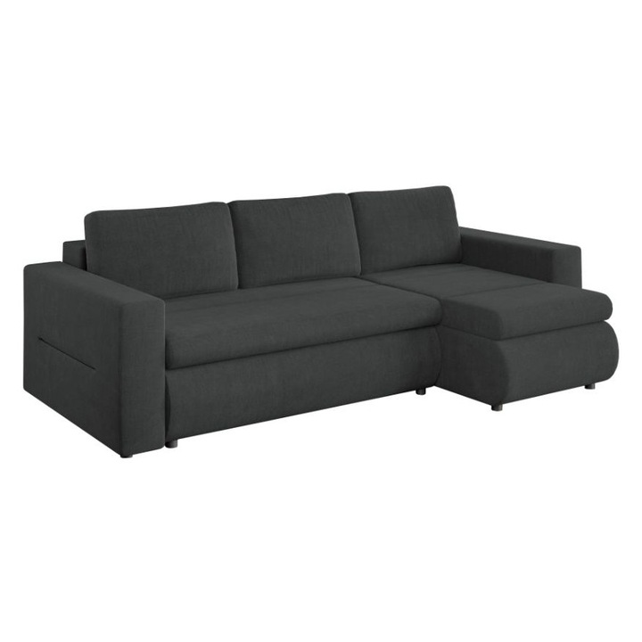 Coltar Rita, extensibil, cu lada depozitare, stofa, 245 x 145 x 85 cm, Gri