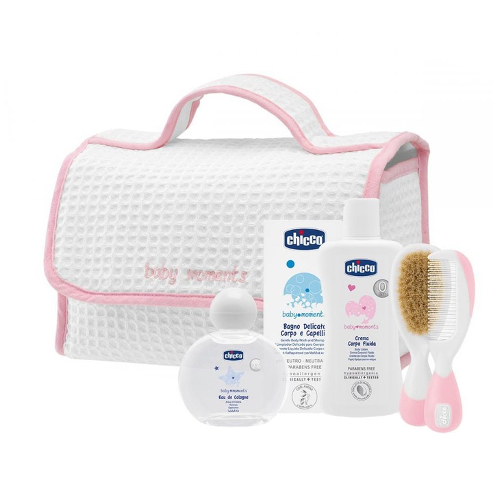 Chicco Baby Moments kozmetikum táska 5db-os, Rózsaszín