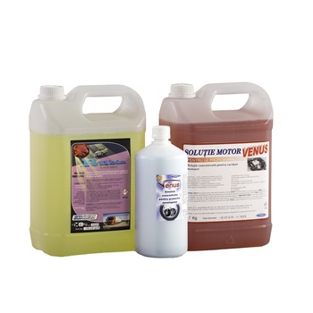 Pachet avantajos cosmetica auto Chimtech2 : spuma activa Rubin pentru caroserii 5Kg, solutie de curatare Venus pentru motoare 5Kg, emulsie siliconica Venus pentru curatare si protectie anvelope auto 1L, CHIMTECH, 11Kg Pachet avantajos cosmetica auto Chimtech2 : spuma activa Rubin pentru caroserii 5Kg, solutie de curatare Venus pentru motoare 5Kg, emulsie siliconica Venus pentru curatare si protectie anvelope auto 1L, CHIMTECH, 11Kg