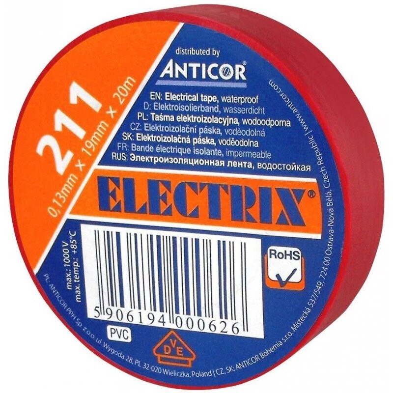 Banda izolatoare 211 PVC 19mm X 20m - culoare rosie