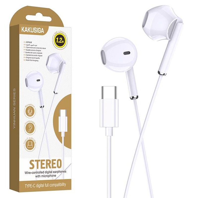 Casti cu Fir Type-C KSC-1295, Compatibile iPhone 15/16/17 si Android, Cablu 1.2M, Microfon, Alb